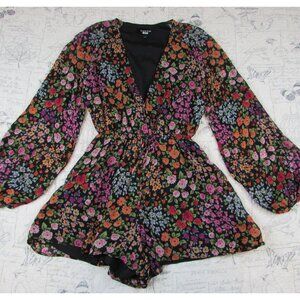 EUC Yumi Kim Floral Print Romper Women's Long Balloon Sleeves Flowy Romantic XS